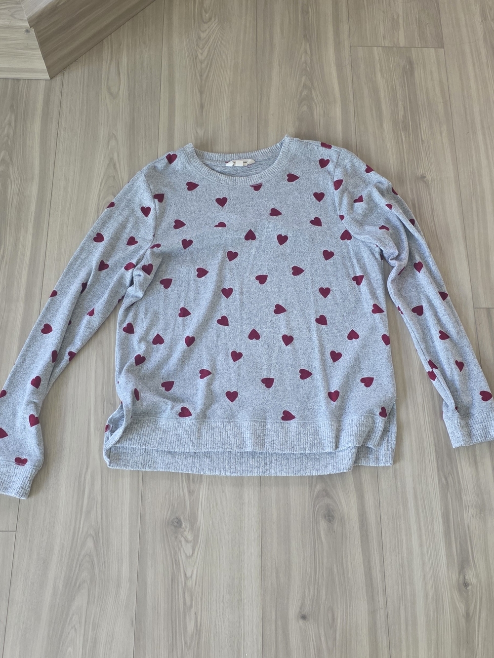 Lucky Brand Gray Sweater with Red Heart Accents